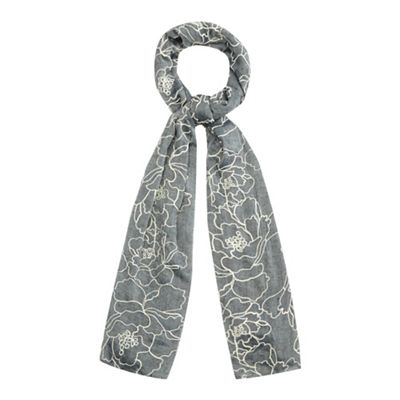 Grey floral embroidered scarf